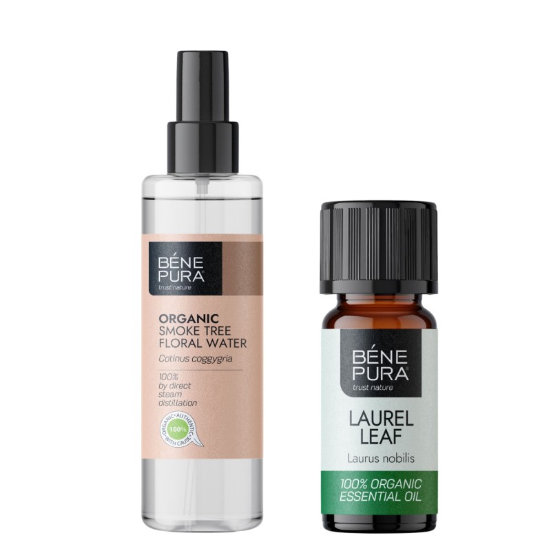 Bio Perukowiec Podolski Woda kwiatowa i Bio Liść Laurowy Olejek eteryczny - GMC