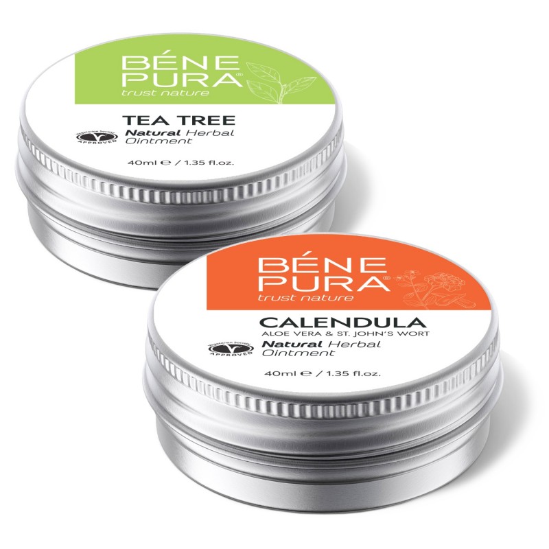 Maść Przeciw Świądowi z Drzewa Herbacianego i Maść na Oparzenia i Rany z Nagietkiem, Aloesem i Dziurawcem - GMC