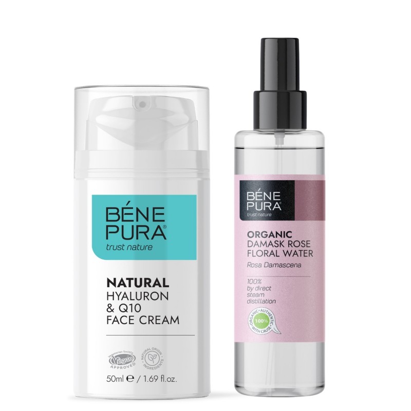 Hialuron & Q10 Krem do Twarzy i Bio Róża Damasceńska Woda różana - GMC