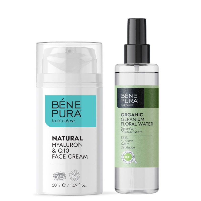 Hialuron & Q10 Krem do Twarzy i Bio Geranium Woda kwiatowa - GMC